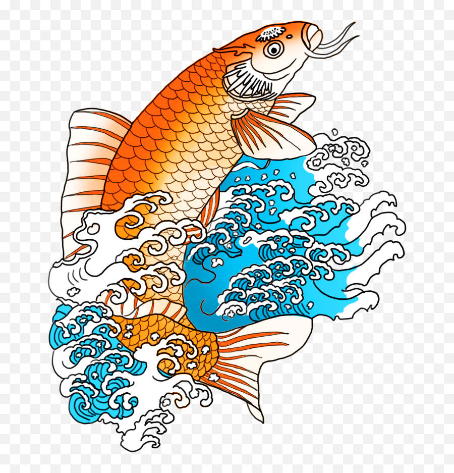 Library Of Fish In The Waves Clip Royalty Free Png Files - Koi Fish Drawing Color,Wave Clipart Transparent