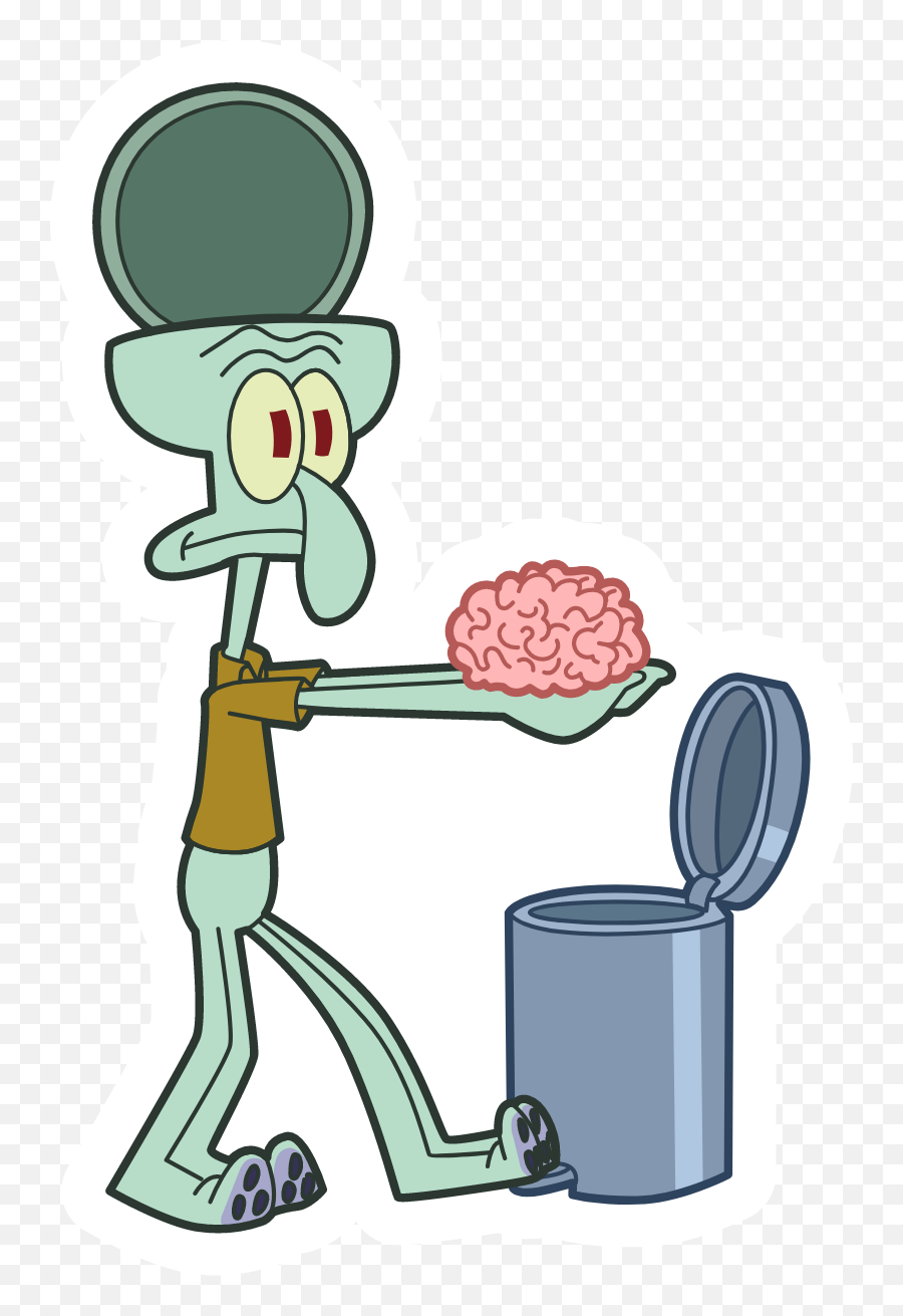Squidward Throws Brain Away Sticker - Sticker Mania Brain In Trash Can Png,Doodlebob Png