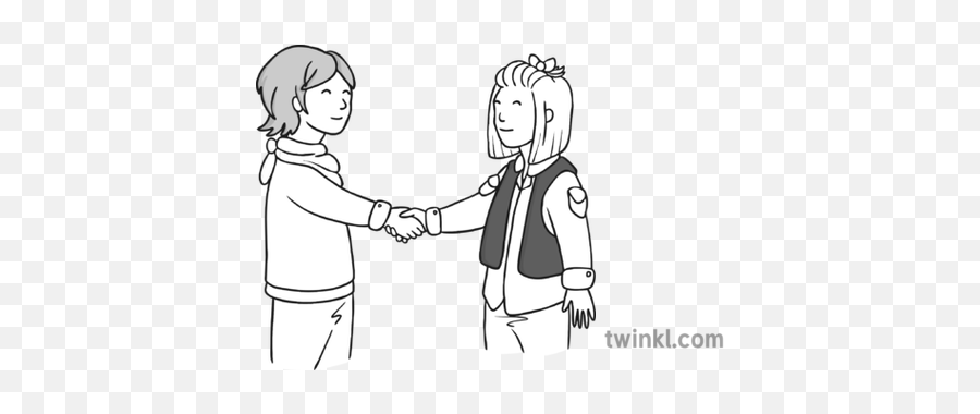 2 People Shaking Hands Black And White Illustration - Twinkl Personas Dándose La Mano En Blanco Y Negro Png,Shaking Hands Png