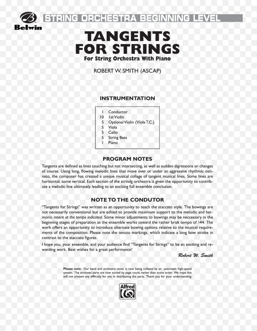 Tangents For Strings By Robert W Smithed Jw Pepper - Document Png,Tangent Icon
