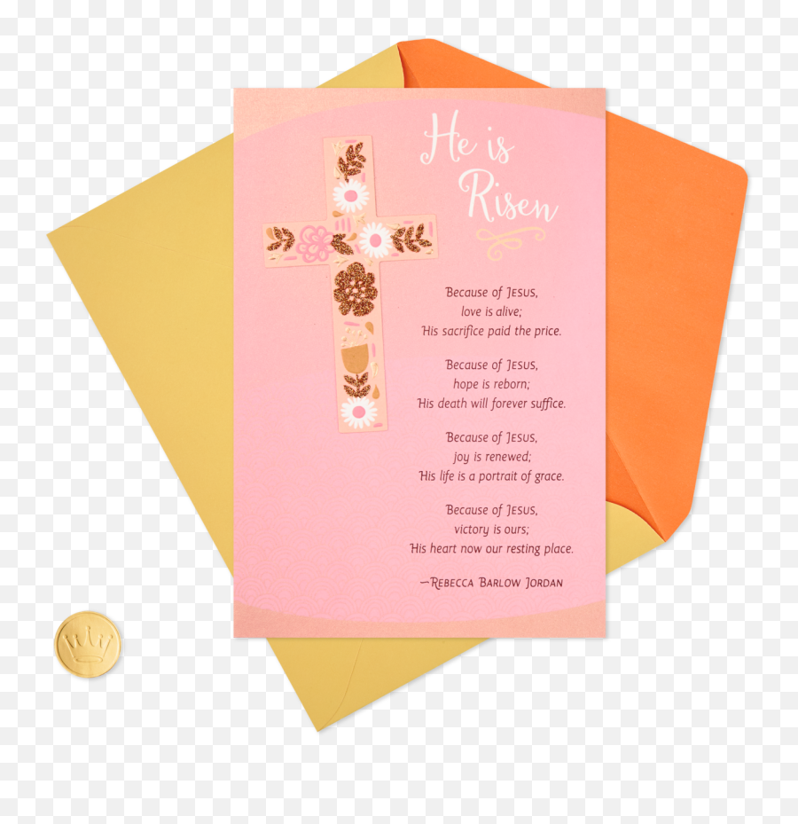 Download Hd Floral Cross He Is Risen Religious Easter Card - Wedding Invitation Png,He Is Risen Png