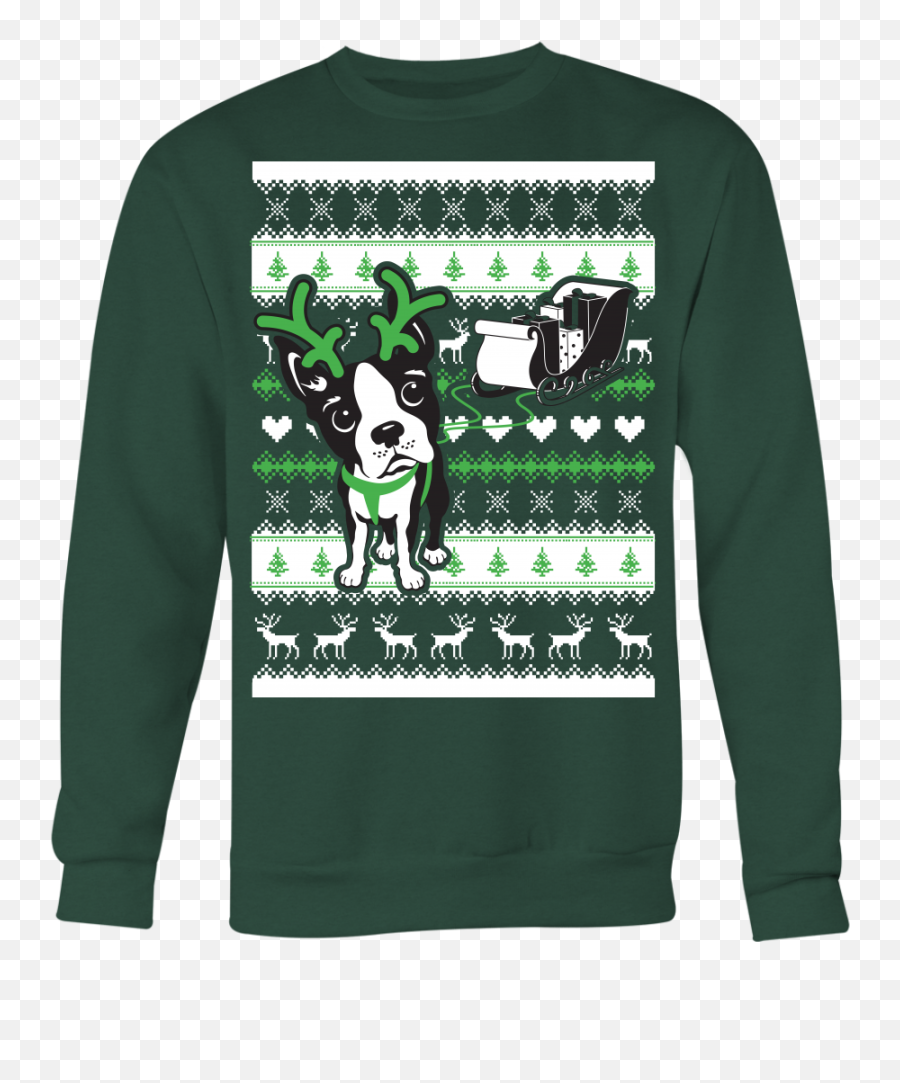 Christmas Boston Terrier Bostie Pulling Sleigh - Ugly Ugly Christmas Sweater German Shepherd Png,Boston Terrier Png