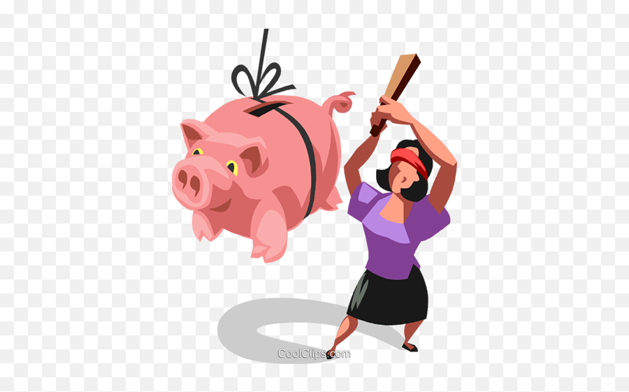 Woman Hitting A Piggy Bank Piñata Royalty Free Vector Clip - Woman Hitting A Pinata Png,Pinata Png