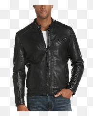 Pronto Uomo Black Modern Fit Faux Leather Moto Jacket - Long Sleeve png