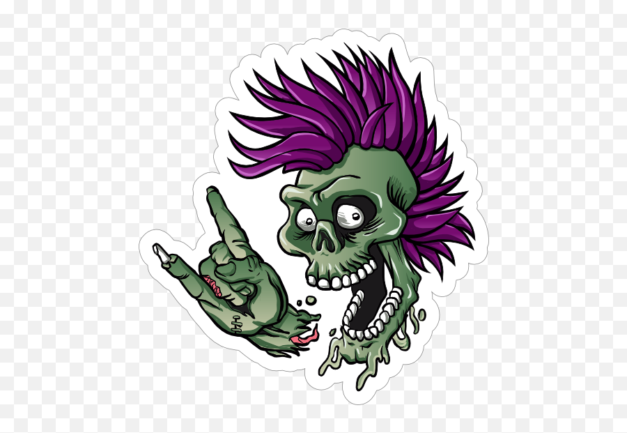 Punk Rock Cartoon Skull Sticker - Punk Cartoon Png,Cartoon Rock Png