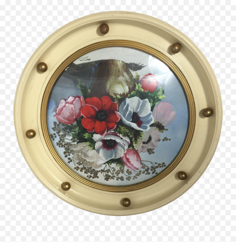 1950s Vintage Jelson Mid Century Porthole Convex Flower Picture - Association Of Professional Dog Trainers Png,Porthole Png