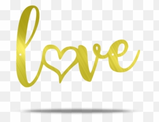 Love Heart Text Metal Wall Sign - Gold Png
