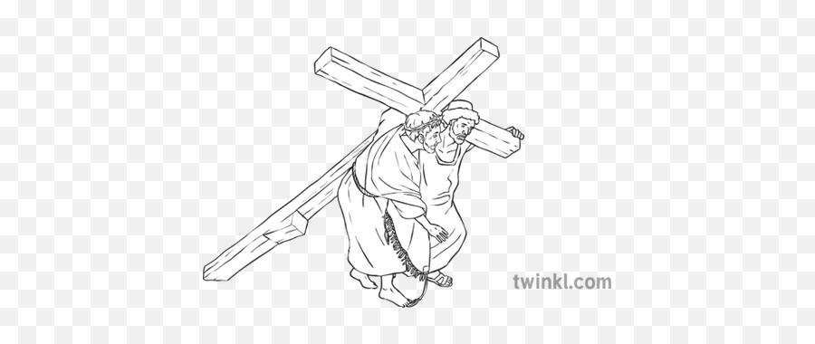 Jesus Carrying Cross Black And White 1 Illustration - Twinkl Jesus Carrying Cross Black And White Png,Jesus Cross Png