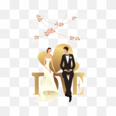 Groom And Bride Transparent Background Png - Cartoon Wedding Animated Couple