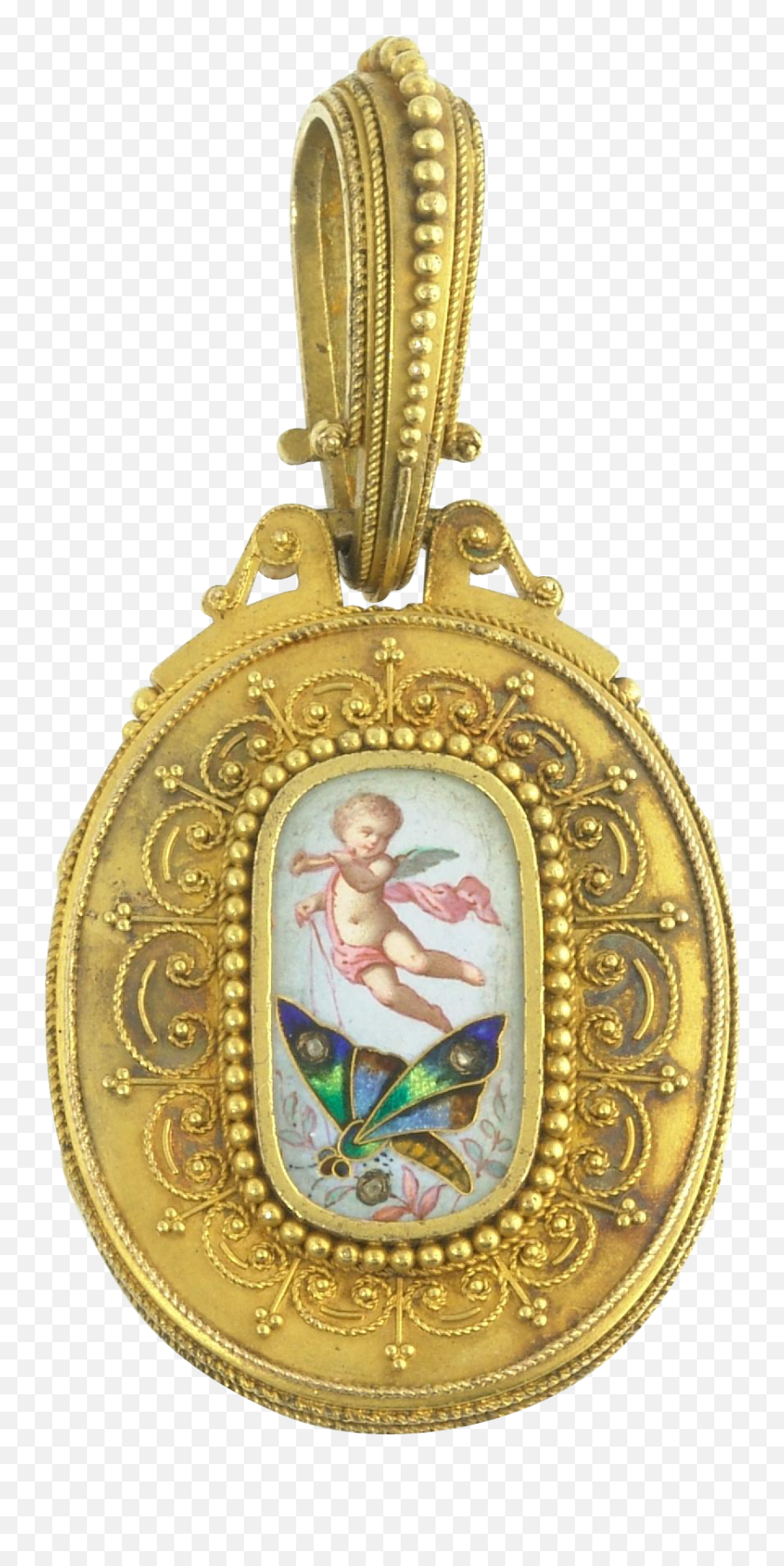 Download Free Png Antique Victorian Enamel Cherub Angel - Victorian Gold Enamel Cherub Pendant,Cherub Png