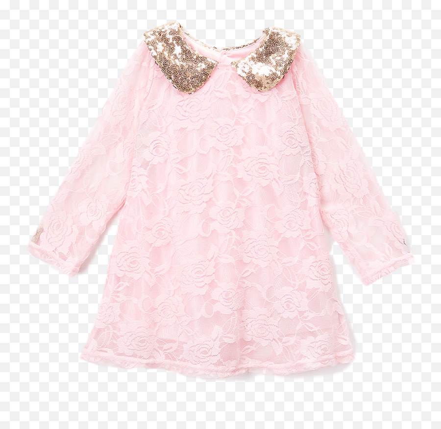 Pink Lace Glitter Collared Shift Dress - Long Sleeve Png,Glitter Overlay Png