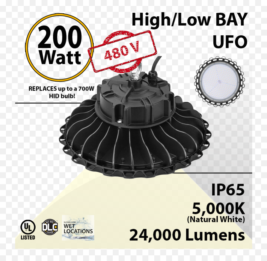 200w 480v Led High Bay Light Ufo 24000 - Led Mini Wall Pack Png,Ufo Beam Png