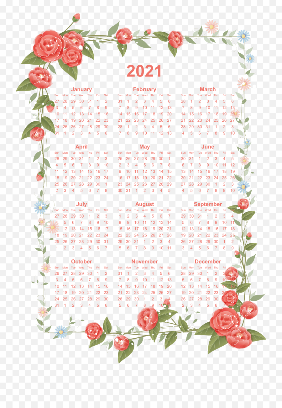 2021 Calendar Transparent Background Png All - 2019 Calendar Printable Floral,Sun Transparent Background