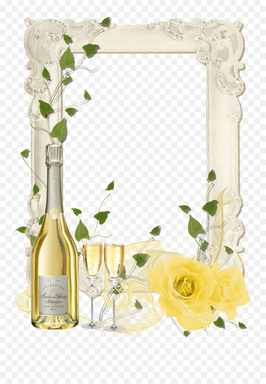 Delicate Transparent Png Frame With Yellow Roses And - Transparent Champagne Border,Champagne Clipart Png