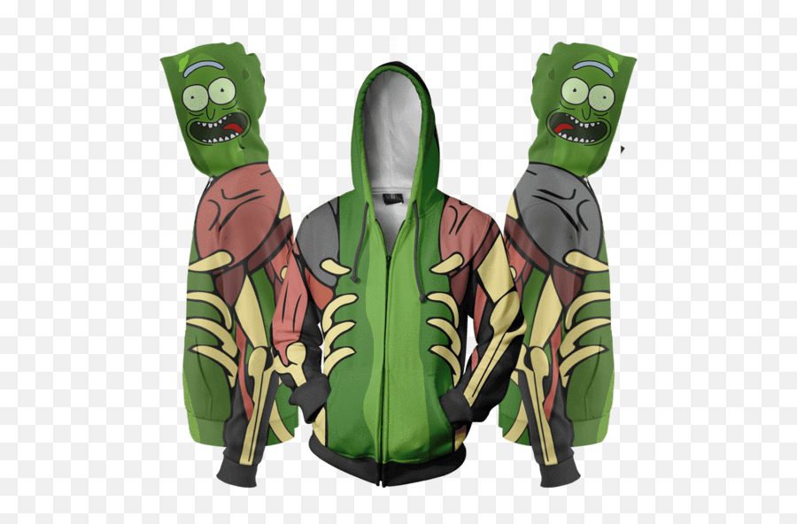 3d Pickle Rick Zip Up Hoodie - Pickle Rick Hoodie Png,Pickle Rick Face Png