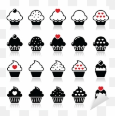 Sticker Cupcake With Heart Cherry And Sparkles Icons Set - Cupcakes Aesthetic Clip Art png