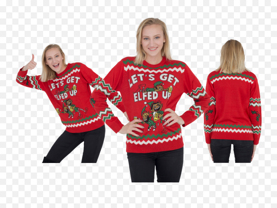 Letu0027s Get Elfed Up Drunken Elves Adult Red Ugly Christmas Sweater - Drunken Elves Png,Ugly Christmas Sweater Png