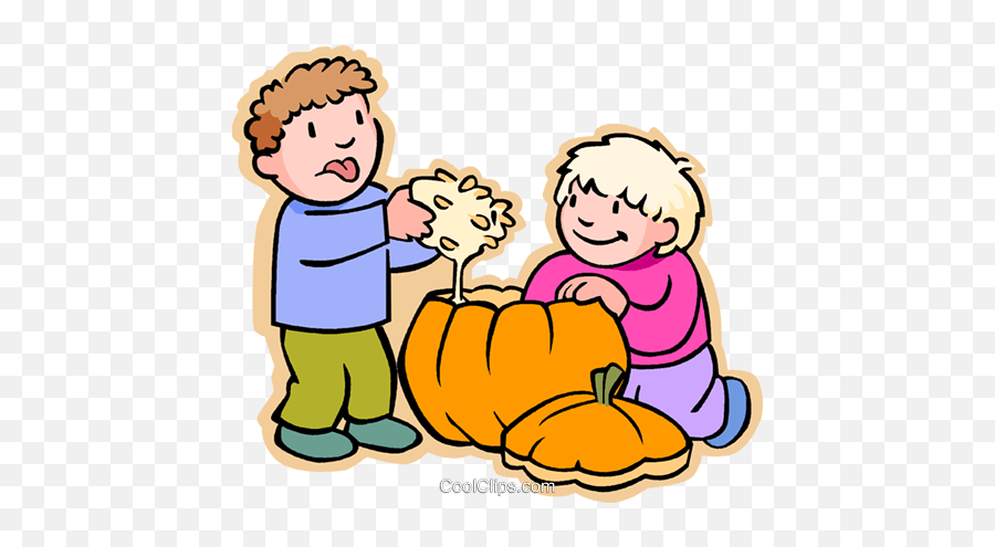 Boys Carving Halloween Pumpkin Royalty Free Vector Clip Art - Carve Pumpkin Clip Art Png,Pumpkin Vector Png