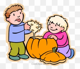 Boys Carving Halloween Pumpkin Royalty Free Vector Clip Art - Carve Pumpkin png