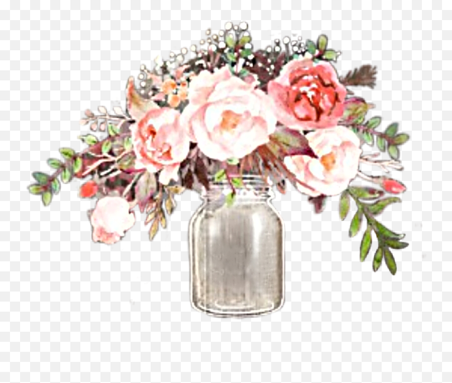 Watercolor Flowers Floral Sticker By Stephanie - Watercolor Flowers In A Mason Jar Png,Jar Transparent Background