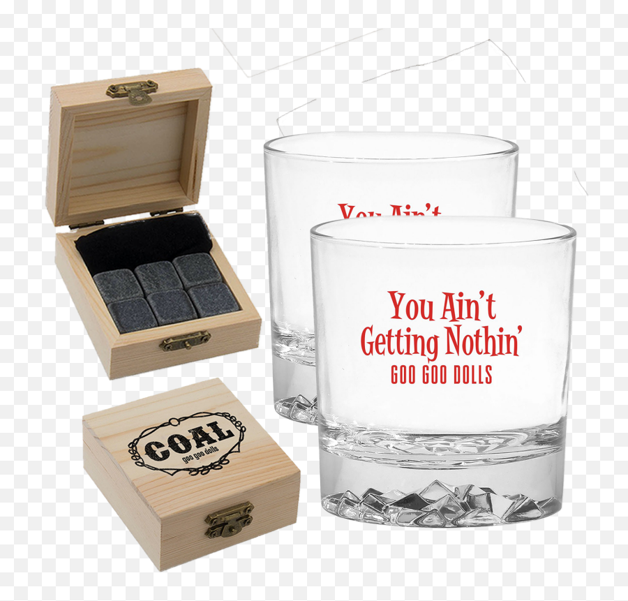 Ainu0027t Getting Nothin Whiskey Glasses U0026 Box Of Coal Set - Barware Png,Whiskey Glass Png