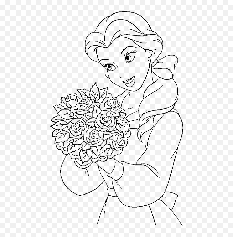 Princess Belle Carry Flowers Coloring - Face Drawing Of Disney Princess Png,Transparent Coloring Pages