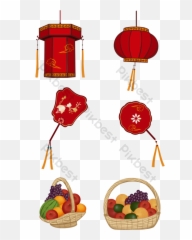 National Day Red Festive Lantern Fan Fruit Basket Moire - Diet Food png