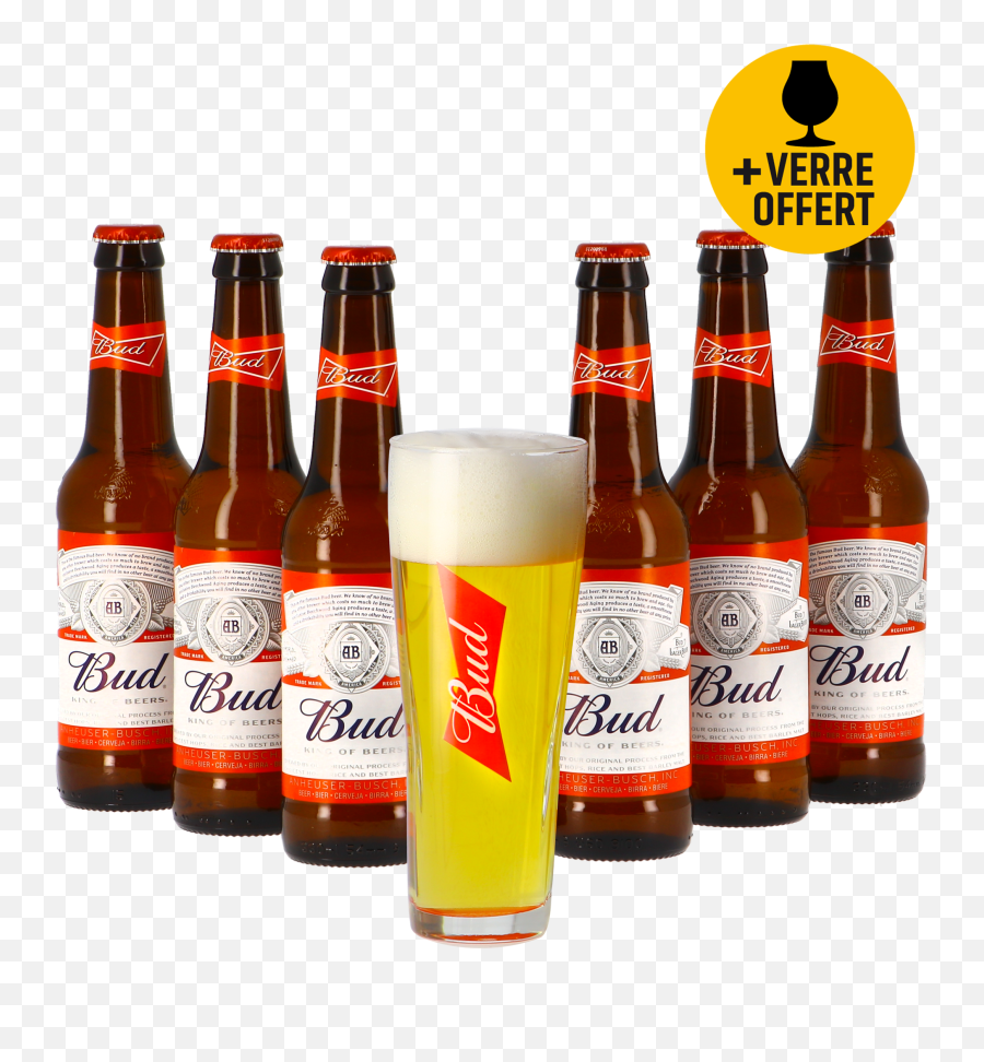 Assortiment Bud 6 Bières Et 1 Verre Offert - Glass Bottle Png,Bud Light Bottle Png