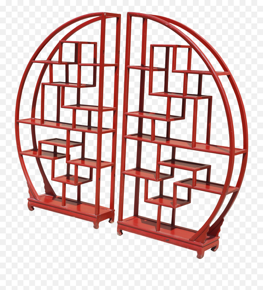 Vintage Half - Circle Red Lacquered Wood Etagere A Pair Shelf Png,Half Circle Png
