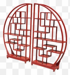 Vintage Half - Circle Red Lacquered Wood Etagere Pair Shelf png