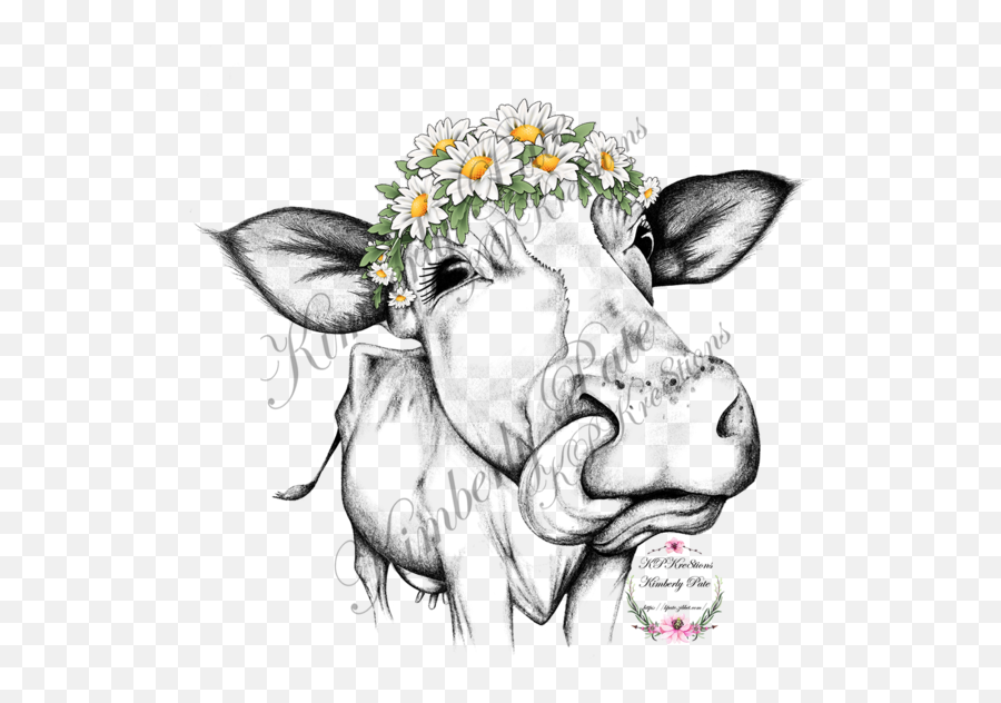 Heifer With Daisy Crown Waterslide Black And White - Not My Pasture Png,Crown Drawing Png