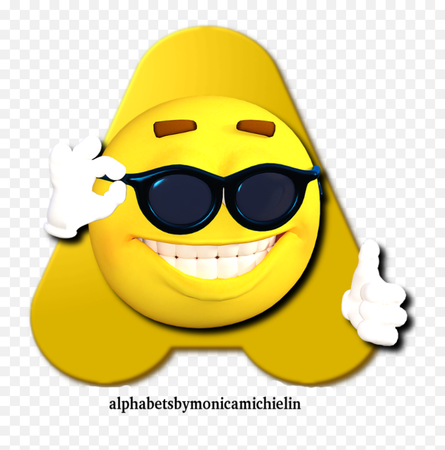 Alphabets By Monica Michielin Yellow Smile Sunglasses - Cool Emoji Finger Guns Png,Emoji Face Png