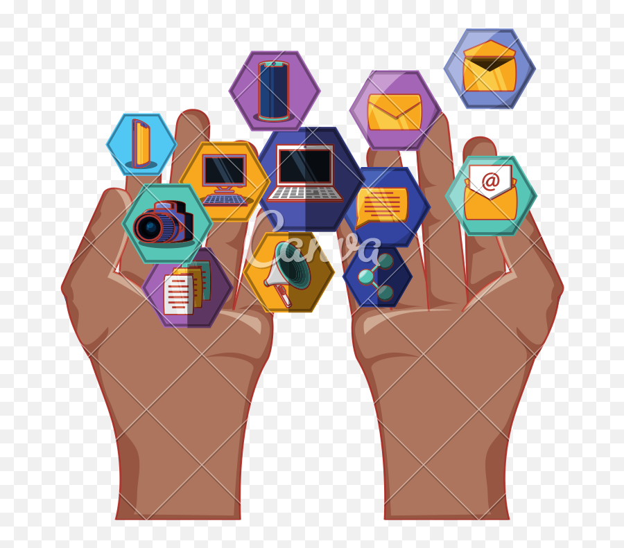 Hands With Apps Social Media Icons Hexagon Shape - Icons By Diagram Png,Hexagon Shape Png