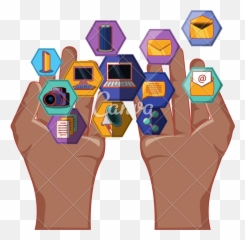 Hands With Apps Social Media Icons Hexagon Shape - by Diagram png