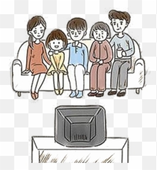 Download Cartoon Television Drawing Illustration - Family Of Watching Tv png
