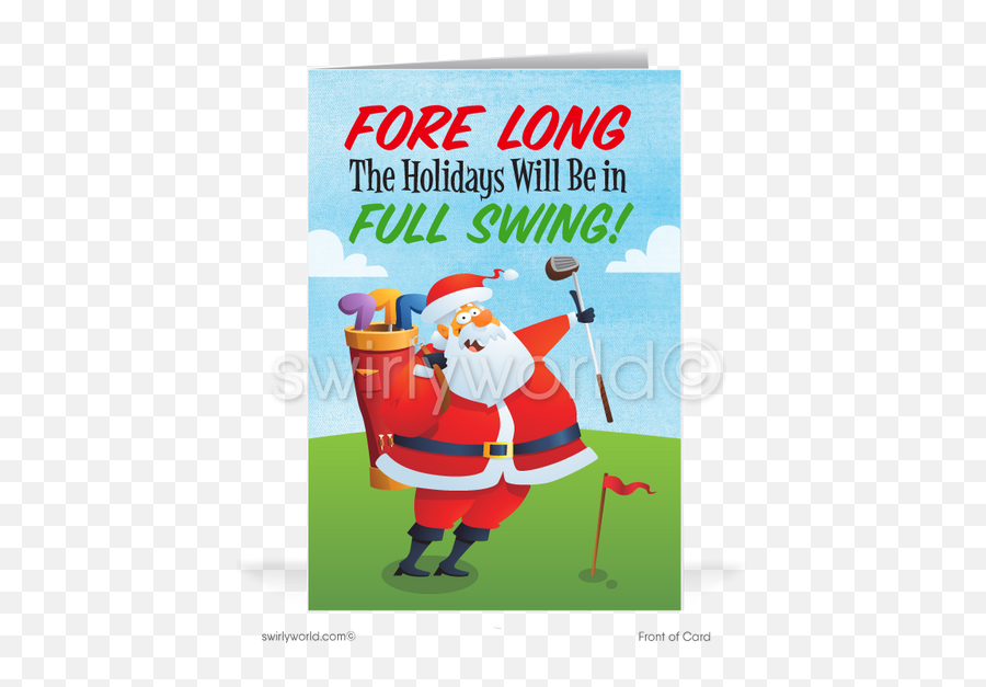 Funny Golfing Golfer Santa Claus Merry Christmas Business Holiday Greeting Cards For Customers - Christmas Elf Png,1950s Cartoon Icon