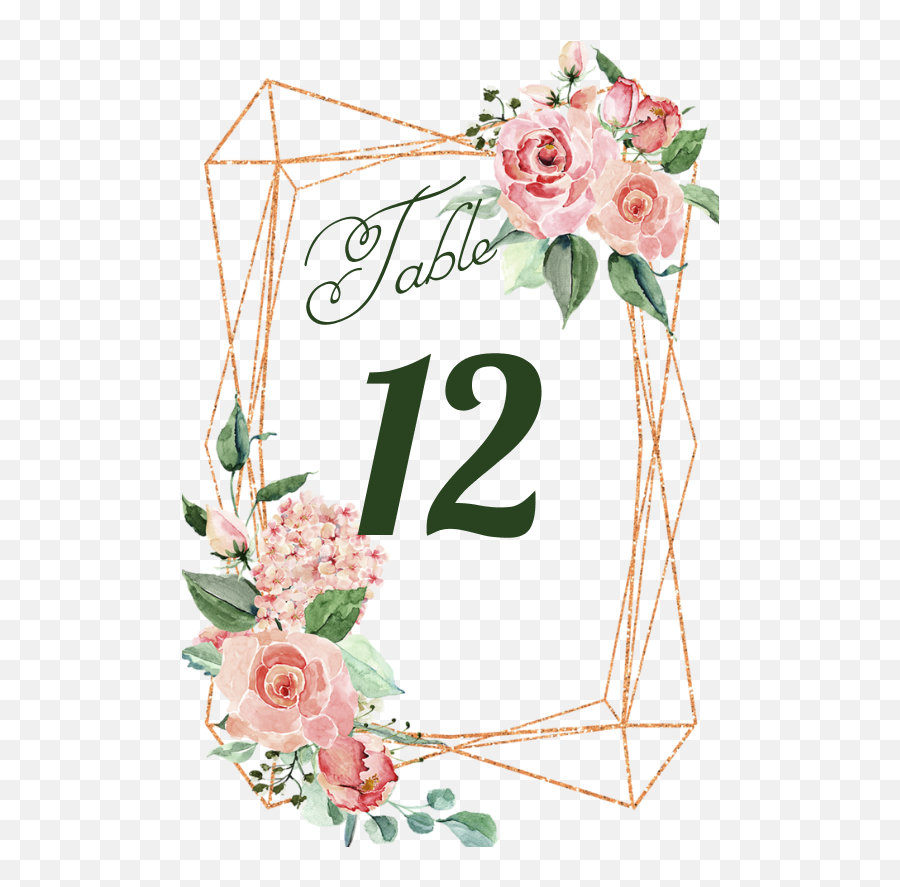 Copper Geometric Watercolor Roses Table Number Label By - Floral Geometric Frame Png,Watercolor Roses Png