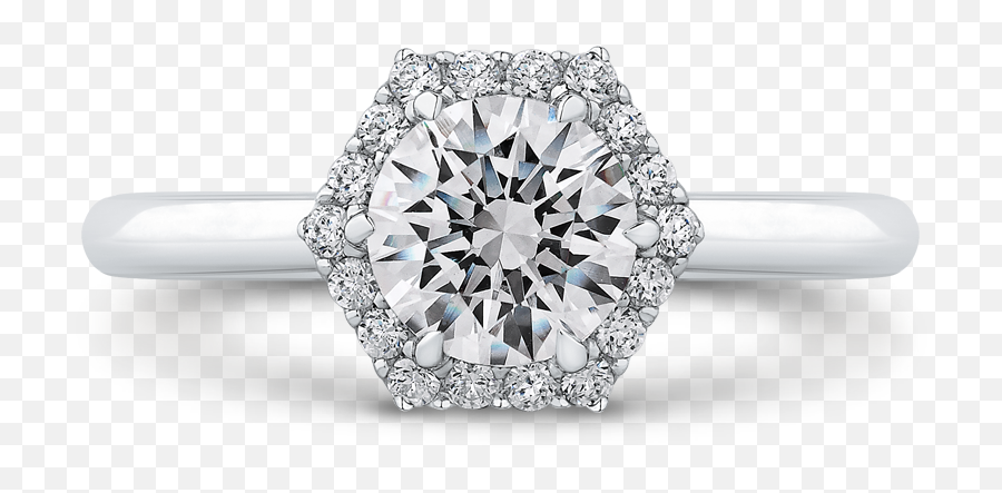 14k White Gold Round Diamond Hexagon Shape Halo Engagement Ring Semi Mount - Engagement Ring Carat Round White Gold Png,Hexagon Shape Png