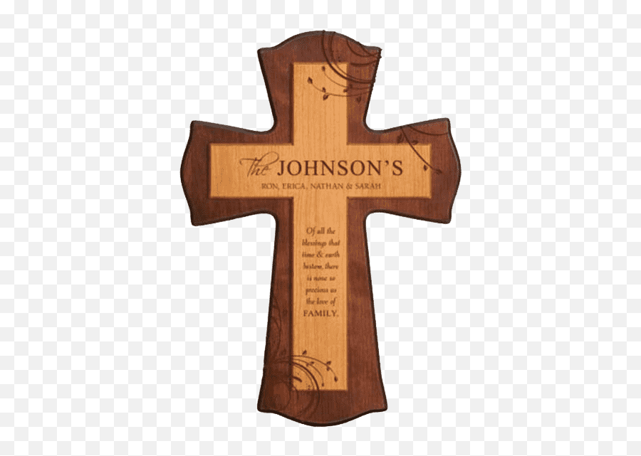 Two Toned Wood Cross Laser Engraving - Cross With Family Name Png,Wood Cross Png