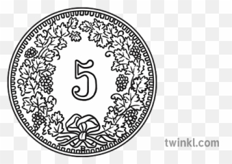 5 Swiss Francs Coin Centimes Tails Black And White Rgb - Language png