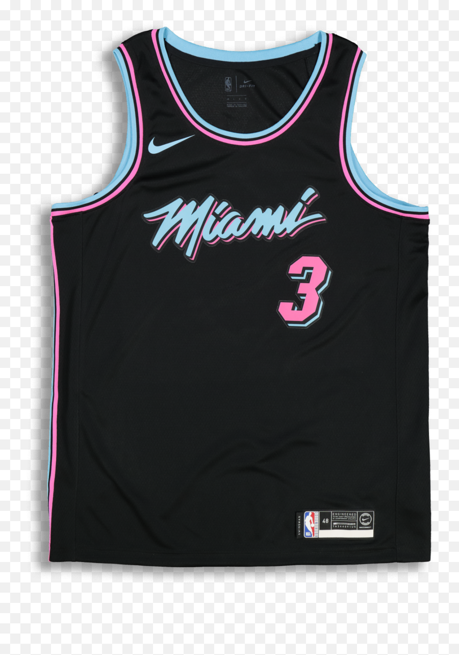 Nike Miami Heat Dwayne Wade 3 City Edition Swingman Nba Jersey Black - Miami Heat Vice City Edition Png,Miami Heat Logo Png