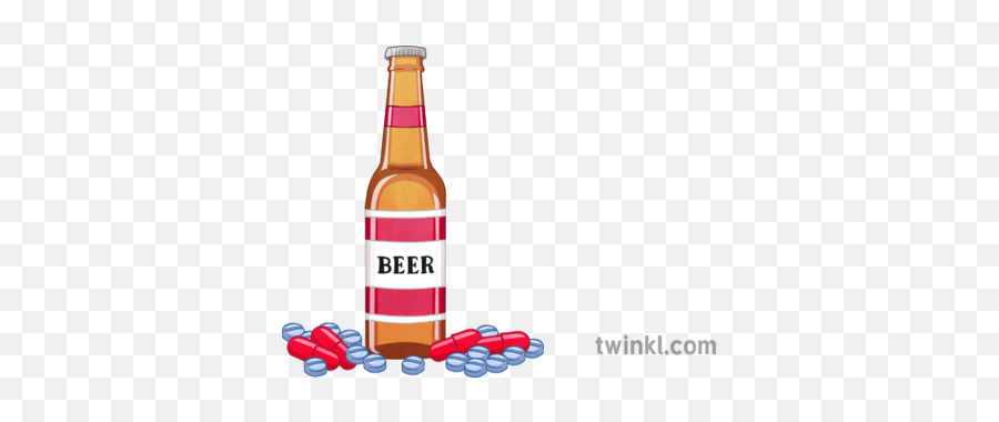 Bottle Of Alcohol And Pills Illustration - Twinkl Beer Bottle Png,Pill Bottle Png