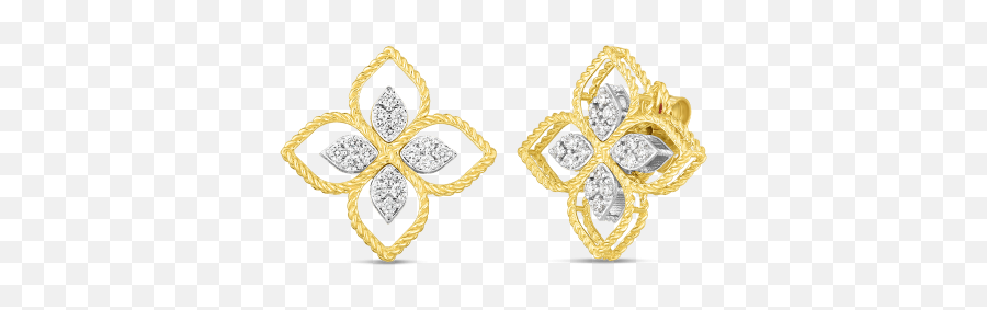 Roberto Coin Princess Flower Large Open Diamond Earrings - Earring Png,Diamond Earrings Png