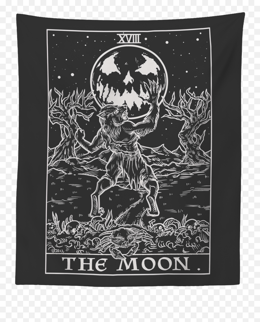 The Moon Tarot Card Tapestry Halloween Wall Hanging Gothic - Clothing Png,Tarot Card Png