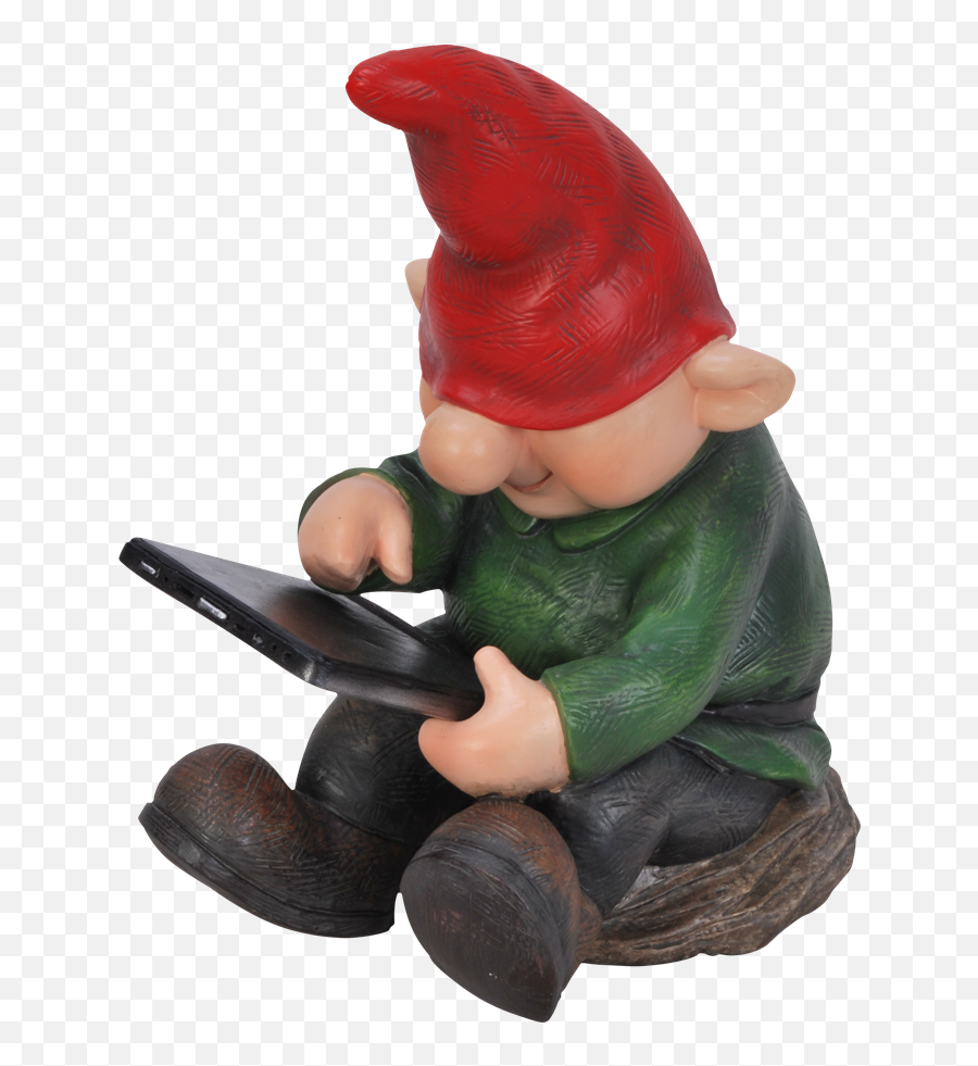 Download Small Image Of Playful Gnome - Garden Gnome With Ipad Png,Gnome Transparent