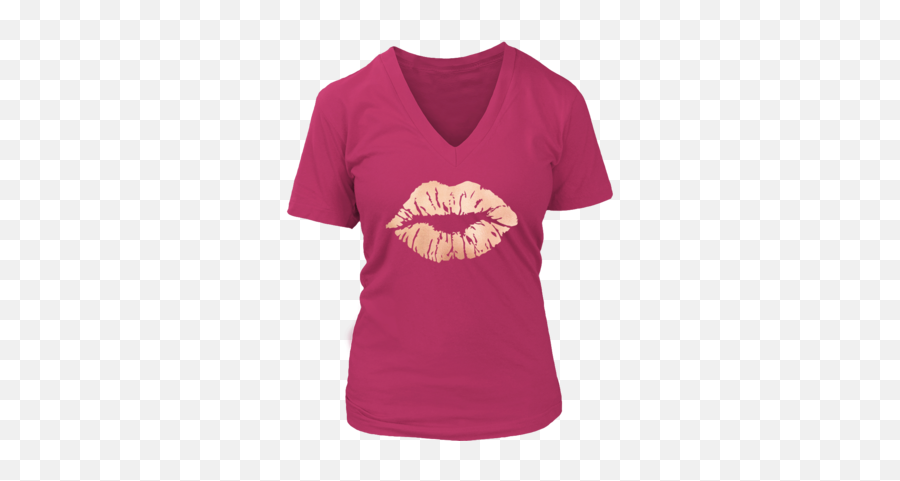 Lip Print Lipstick Kiss - Ladies Vneck Tee Or Unisex Oneck For Women Tshirt Rose Gold Lips 9 Colors Available Plus Size S4xl Made In The Usa 30 Year Old T Shirt Png,Gold Lips Png