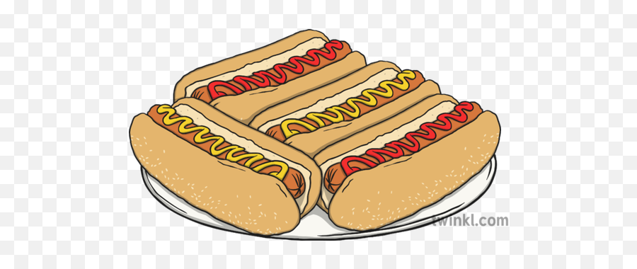 Plate Of Hotdogs Illustration - Twinkl Plate Of Hot Dogs Drawing Png,Hot Dogs Png