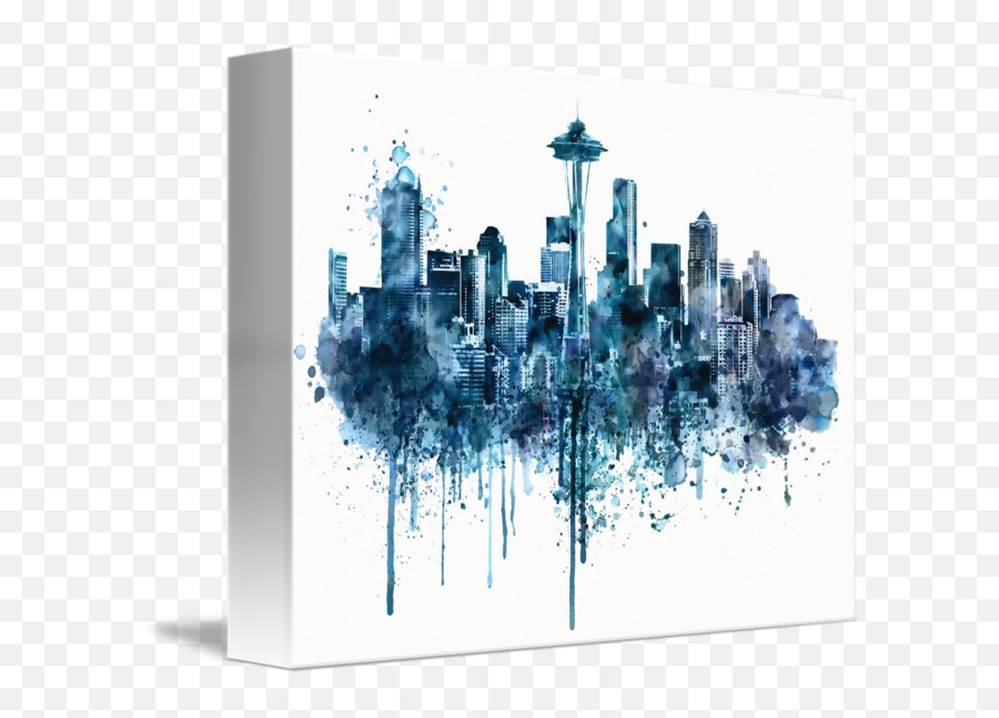 Seattle Skyline Monochrome Watercolor - Things To Watercolor Monochrome Png,Seattle Skyline Png