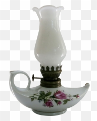 Vintage Mini Moss Rose Aladdin Oil Lamp Milk Glass Shade - Ceramic Png,Aladdin Lamp Png