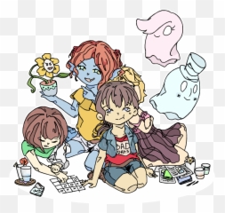 Download Undertale Undyne Alphys Alphyne Flowey Frisk Chara - Cartoon Png,Flowey Png